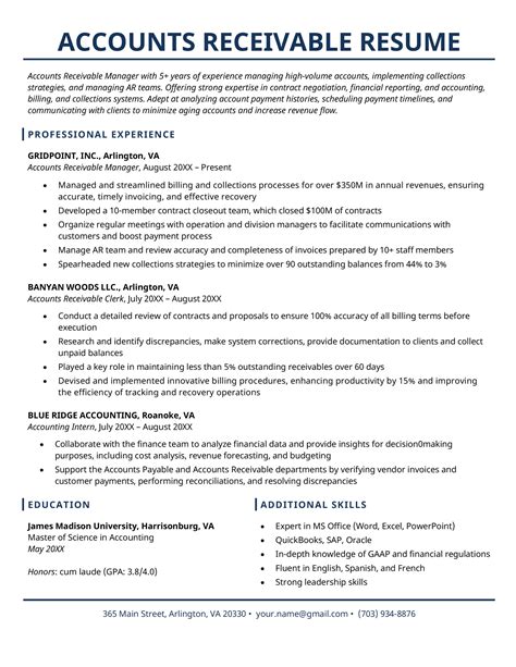 Sample Resume Summary For Accounts Receivable